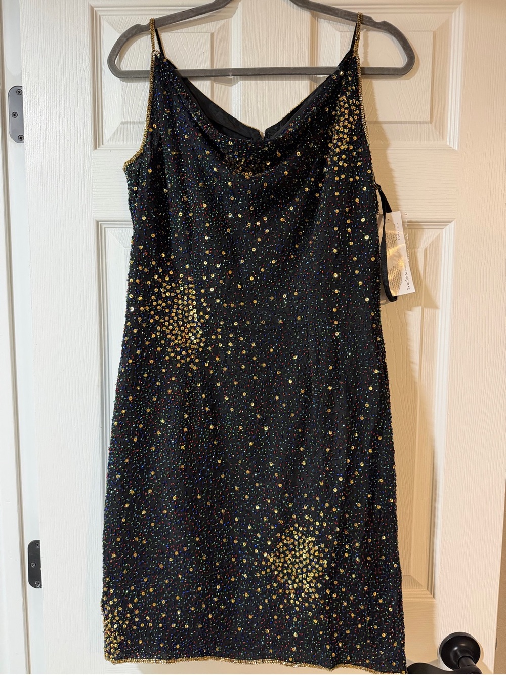 NWT Chaudry Deadstock 90’s Vintage Beaded Black Cocktail Dress Silk